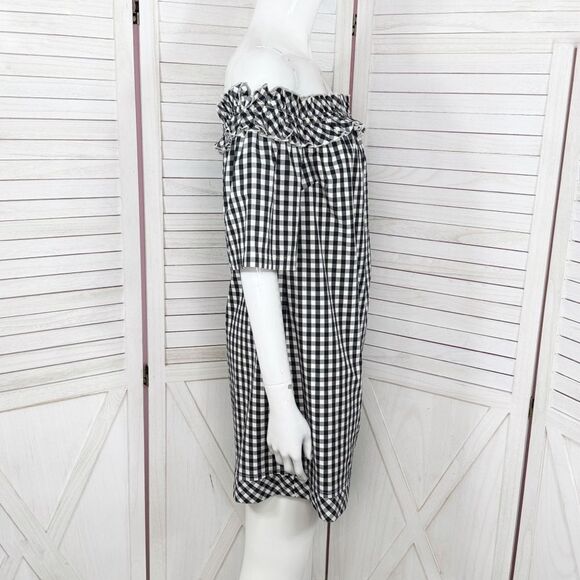 Vineyard Vines Gingham Check Off The Shoulder Shift Mini Dress Black White XS - Picture 3 of 12